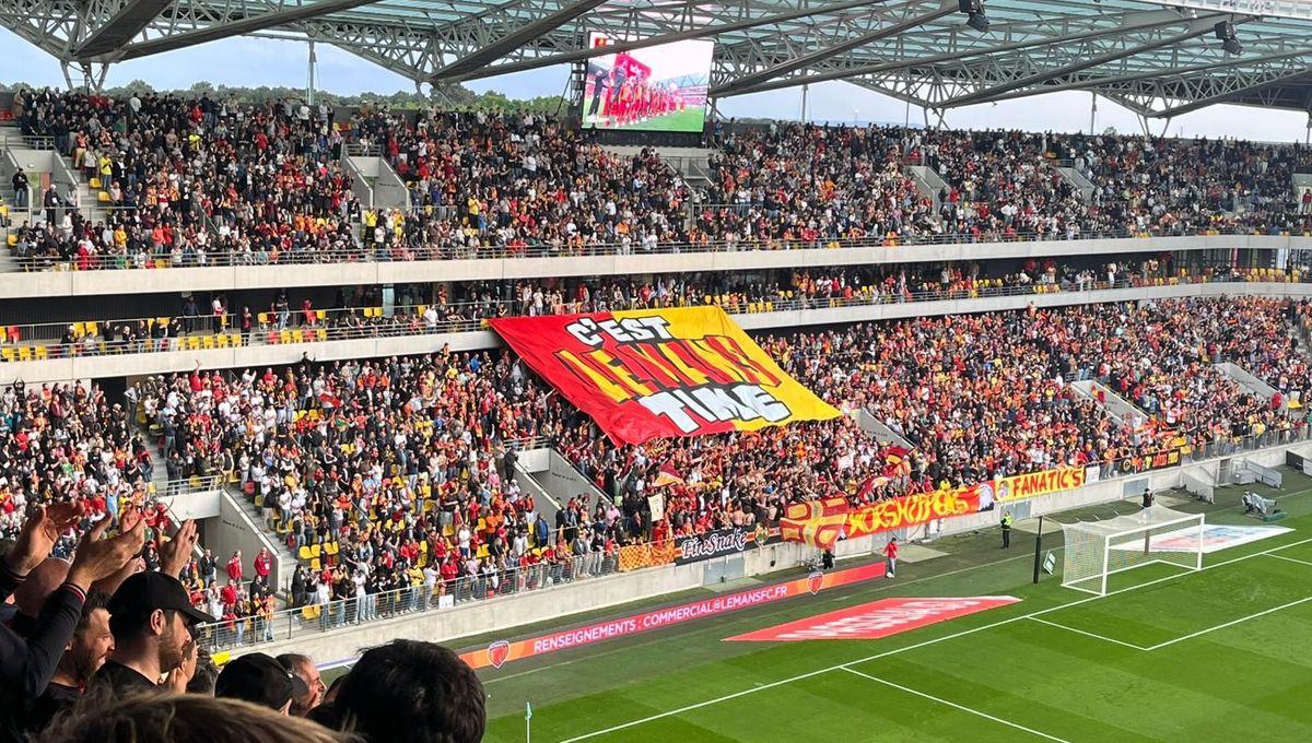 View of the Virage Sud stand at Le Mans FC's stadium