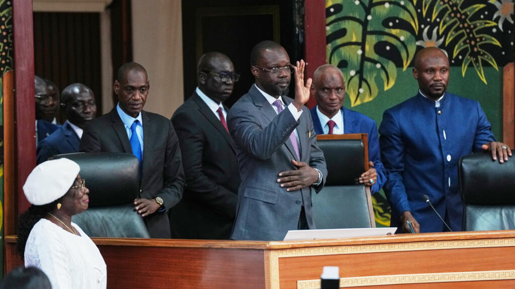 Ousmane Sonko at his National Assembly presidency announcement in Dakar