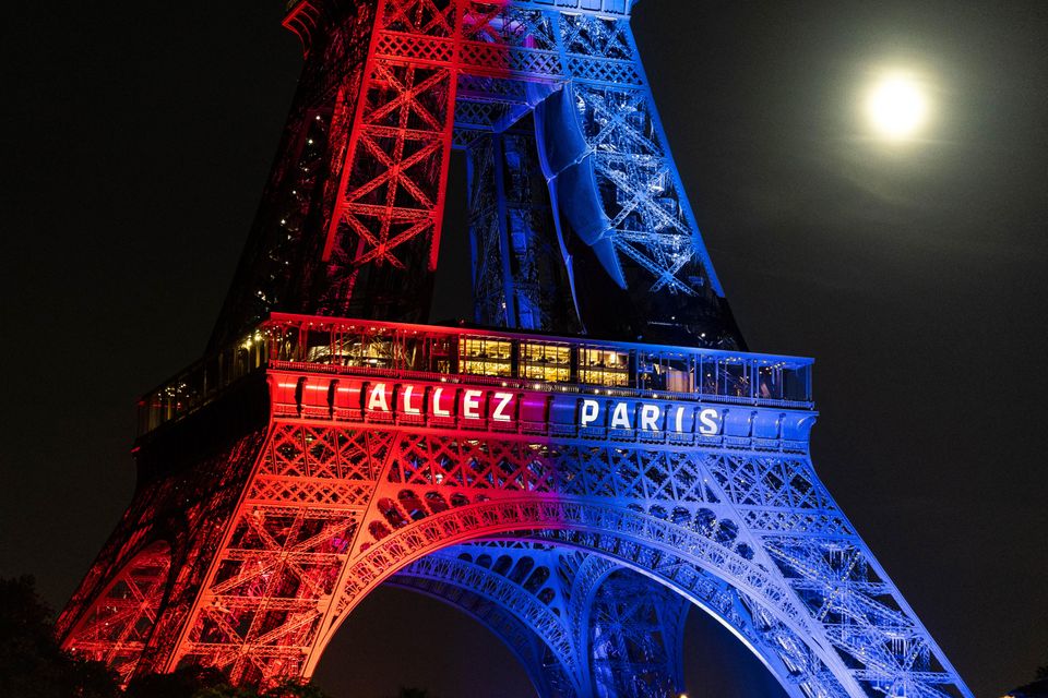 Eiffel Tower lit up in anticipation of the Champions League final