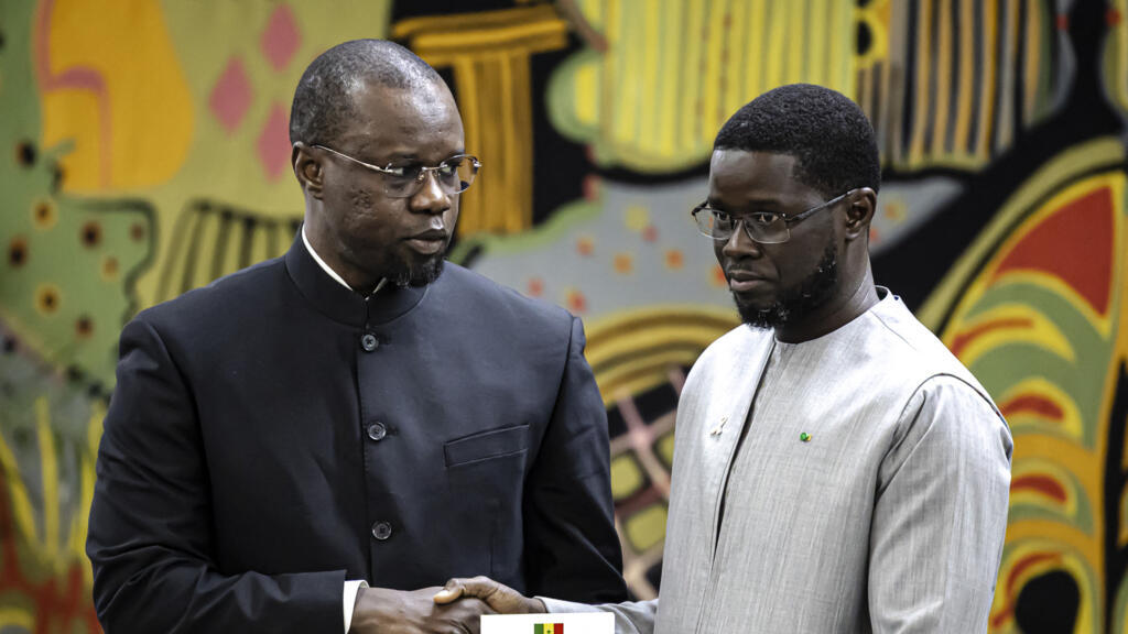 Ousmane Sonko (left) and President Bassirou Diomaye Faye (right) at the Presidential Palace in Dakar on October 16, 2025.