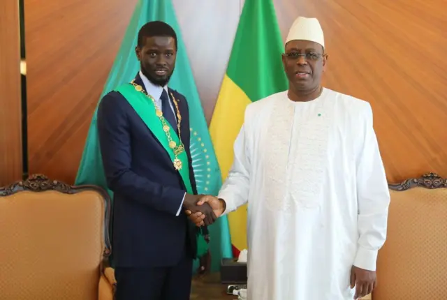 President Bassirou Diomaye Faye and former President Macky Sall at the 2024 inauguration ceremony
