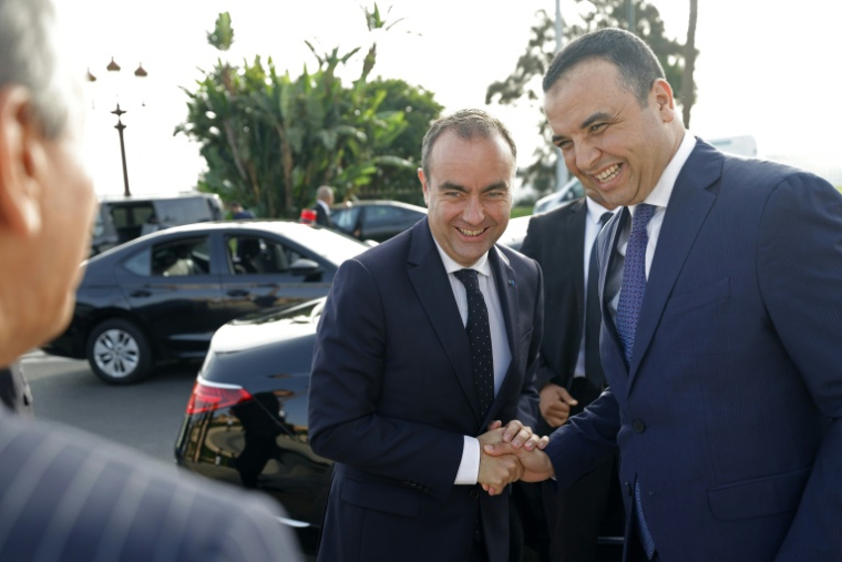 Sébastien Lecornu with Moroccan government spokesperson Mustapha Baitas during the Royal Mausoleum ceremony in Rabat