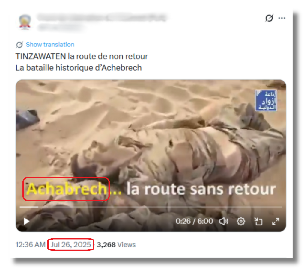 Documentary evidence links the misleading image to Russian fighters killed in Tinzaouatène during 2024.
