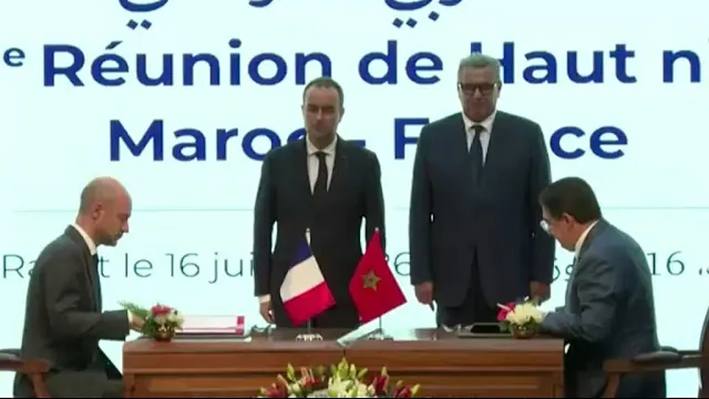 French Prime Minister Sébastien Lecornu and Moroccan officials during the signing of cooperation agreements