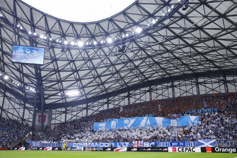 Olympique de Marseille players in action at the Vélodrome stadium