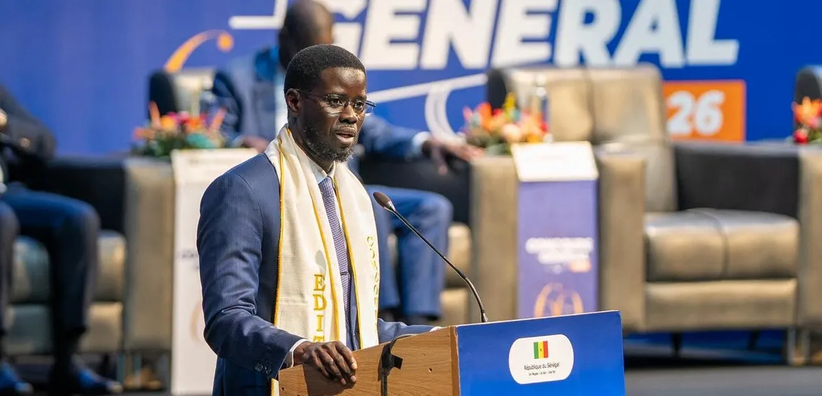 President Bassirou Diomaye Faye speaking to Senegalese youth at the Concours général awards ceremony