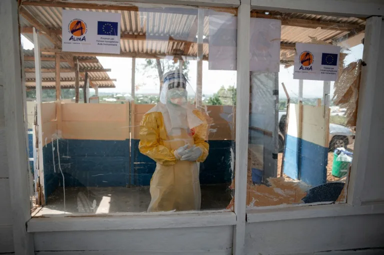 Health workers in protective gear during an Ebola response in the Democratic Republic of Congo