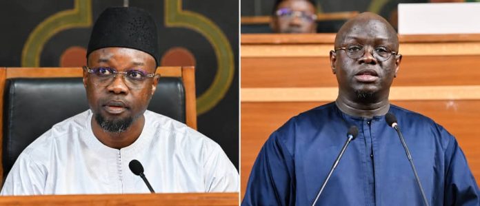Ousmane Sonko and Cheikh Diba in parliamentary session